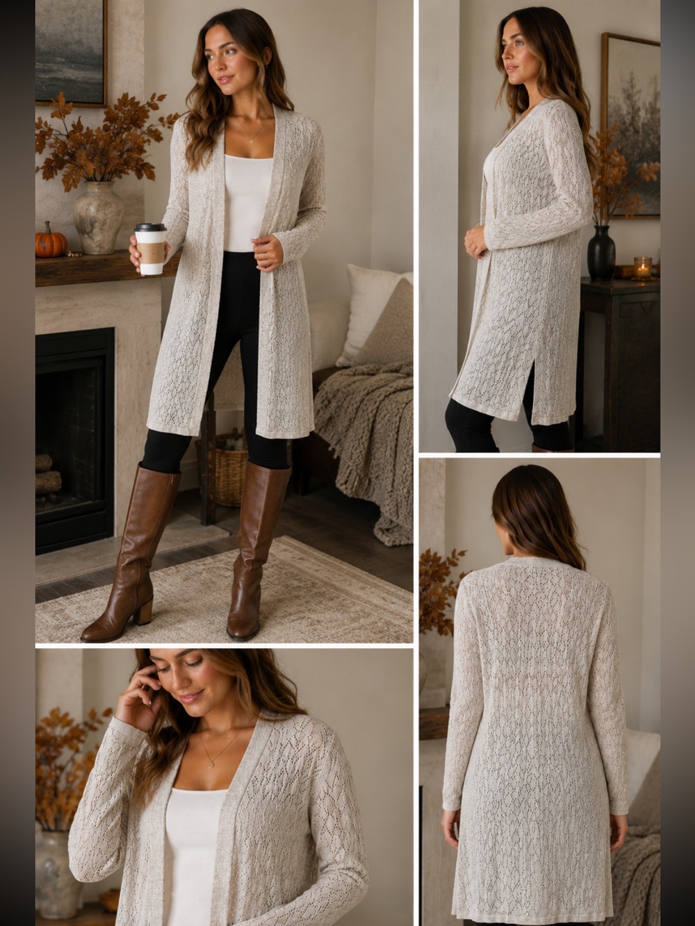 White House Black Market Light Beige Open-Front Knit Cardigan